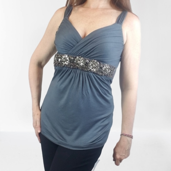 Charcoal Gray Beaded Tank Top - Picture 6 of 8